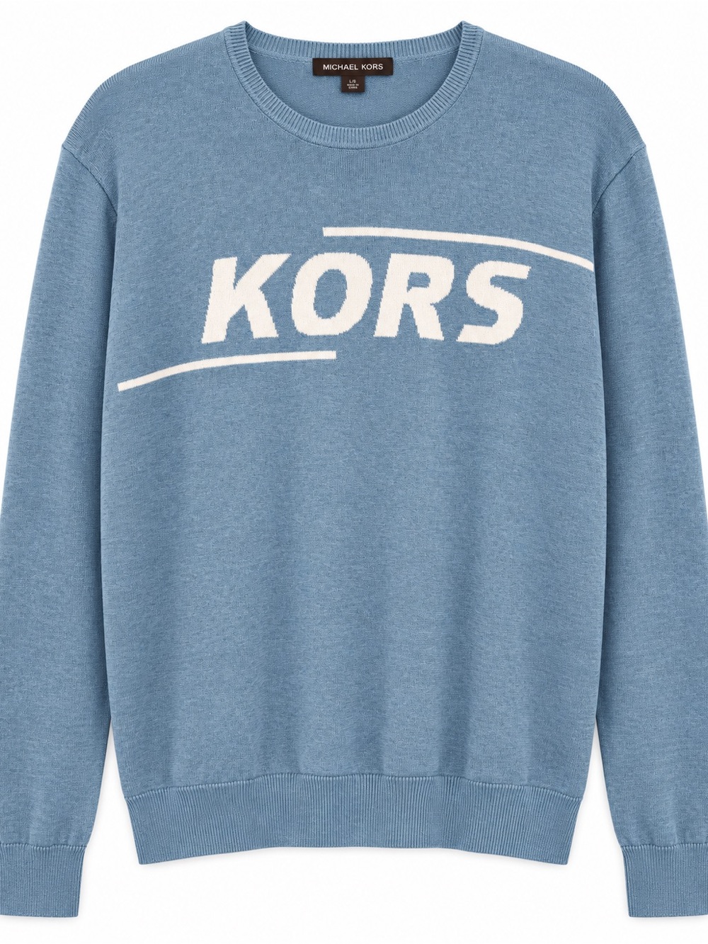 Men’s Michael Kors Light Blue Crewneck Sweater with White KORS Logo